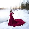 Maternity Dresses Graviditet Kvinnor Velvet Klänning Mode Höst Vinter Kläder Casual V Neck Långärmad Tailing Maxi Gown Po Shoot Prop Vesti