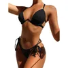 Kvinnors badkläder itranyee sexig V-bar Underwired Bikini Set 2021 Mjuk baddräkt Kvinnor Tvådel V-formtråd Sidan bunden Bather Bathing Suit