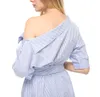 Mulheres azul listrado vestido off ombro meia manga cintura verão sexy partido mini vestidos mais tamanho vestido praia desgaste