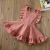 FocusNorm 7 Kleuren Kids Baby Meisjes Zomer Mooie Jurk ruches Mouwloze Solid Knielengte A-lijn Jurk Sundress Outfit 6m-5Y Q0716