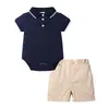 Baby Jungen Sommer Bodys Kurze Hosen Anzüge Kinder Smoking Hemden Kinder Sets Säugling Baumwolle Outfits Gentleman Kostüme 210413