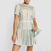 Runway Women self portrait Elegant Short Sleeve Hollow Out Dress Summer Mint Green Lace Female High Waist Sexy Party 210506