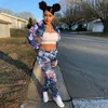 Women's Tracksuits Tsuretobe Tie Dye 2 Piece Set Women Crop Jeans Jacket Ripped Denim Fall Clothing Streetwear Matching Set för