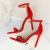 2021 frauen 10cm High Heels Flock Stripper Sandalen Weiblichen Fetisch Riemchen Rote Schuhe Dame Valentine Grün Sommer Klassische Sexy pumpen K78