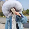 women's fur jacket denim jacket natural fur lining jacket ladie winter warm cotton coat 210925