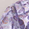 Women Elegant Purple Fashion Floral Print Mini Dress Elastic Waist Vintage Ruffle Lining Female Beach Holiday Summer Dresses 210521