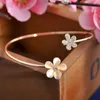 Neue Mode Frauen 2 Blume Kristall Gold Manschette Armband Armreif Schmuck Mädchen Party Prom Ornament Geschenk Schmuck T585 Q0719