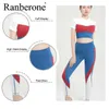 Ranberone 2pcs Seamless Yoga Set Fitness Gymwear Workout Clothes Splice Women's Tracksuit Quick Dry Sport Suit