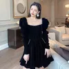 Vintage Splicing Diamond Dress For Women O Neck Puff Long Sleeve High Waist Sexy Mini Dresses Female Fashion 210520