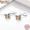 Genuine 925 Sterling Silver Lovely Orange Bee Animal Drop Earrings for Women Fine Jewelry Gift Bijoux SCE149