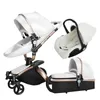Strollers# Luxury Leather 3 In 1 Baby Stroller Two Way Suspension 2 Safety Car Seat Born Bassinet Carriage Pram Fold1