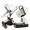 Poussettes # Cuir de luxe 3 en 1 poussette de bébé Suspension bidirectionnelle 2 siège auto de sécurité Born Bassinet Carriage Pram Fold1 Q240429