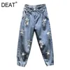 [DEAT] Spring Fashion Pencil Byxor Loose Pentagram Tassel Beads Hög midja Casual Kvinnor Jeans 13c668 210527