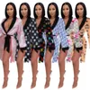 Bayan Dolar Baskı Pijama Bornoz Moda Eğilim Uzun Kollu Hırka Sapanlar Kısa Etekler Pijama Kadın Rahat Ev Giysileri Gecelik