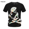 PP Fashion Men's Designer slim fit T-shirt Summer rhinestone tee Short Sleeve Round Neck shirt Skulls Print Tops Streetwear collar Polos M-xxxL P075