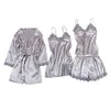 Imitation Silk Ice Lace Bathrock Suspendera Pajama Suit Hemkläder 211202