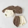 Korean Baby Boys And Girls Rainbow Clothing Set Long Sleeve Hoodies + Short Children Casual Two Piece Clothes 210615