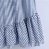 Woman Summer Dress Blue Striped Mini Women Ruffle Short Sleeve Casual es Chic Pockets es 210519