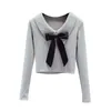 Moda Bowknot z długim rękawem T-shirt Spring Polo Collar Short Slim All-Match Top Casual Sale 210520