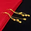 Kadın Uzun Çiçek 24 K Altın Kaplama Dangle Avize Küpe NJGE003 Moda Düğün Hediyesi Kadınlar Sarı Altın Plaka Takı Küpe
