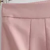 Kvinnor elegant en linje rosa kjol hög midja kontor damer minis mode solid färg pläterad Jupe Femme 210515