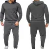 Mäns Sport Suit Solid Färg Sportkläder Hooded Tröja och Byxor 2-Piece Jogging Sports Hoodie Sweatshirt FGFG