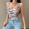 QuanRun Donne Sexy Zebra Stampa Collo Quadrato Senza Maniche Traspirante Crop Top Aderente Gilet Casual Fitness Streetwear Estate 210604