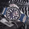 Klockor Män Lyx märke 46mm Stor storlek Datum Marine Diver 3203-500LE-3/93-Hammer Blå Ring Automatisk Mens Watch Steel Case Blue Rubber Strap Sport