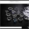 Band Ringar Drop Leverans 2021 Europeisk och amerikansk smycken Retro Diamond Carved Crown Starry Sky Gemstone 13-Piece Kombination Set Ring Xeu0