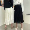 Vrouwen Solid Ruffle Mesh Frans Elegant Chic Spring Casual Simple Long Rok White Harajuku All-Match Black Plooited Rokken 210421