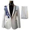 Peacock Sequin Men Suits Royal Blue Costume Homme Tuxedos For Wedding Groom Bridegroom 2 PCS Prom Slim Fit Blazers Jacket Pant Men211w