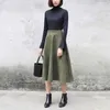 Neophil mulheres camurça alta cintura midi saia verão vintage estilo elástico senhoras uma linha preta verde flare moda s29a4 210621