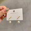 Stud Korean Crystal Line Metal Pearl Earrings For Women Girl Simple Gold Color Small Earring Party Jewelry