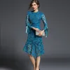 Casual Dresses 2021 Autumn Women Vintage Lace Mermaid Dress Full Sleeve Sexy Hollow Out Long Fashion Slim Party