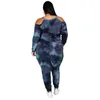 5xl Plus Size Clothing for Women Off Shoulder Long Sleeve Top and Pants Sets Tie Dye Two Piece Outfits Wholesale Dropshipping Y0625