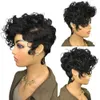 Peruca peruana de cabelo humano encaracolado 250% curto bob pixie cut nenhum peruca frontal de renda para mulheres negras cosplay diário