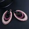 Luxury Brand Design Tiny Red Cubic Zirconia Pave Large Round Black Rose Gold Hoop Earrings Jewelry for Women CZ417 210714