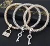 1 Set3pcs Key Locket Bracelet Fashion Keys Lockets Pendant Charm Braclets Bangles Women Layers Gold Color Bracelets Punk Jewelry 2614173