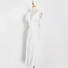 Elegante Lace Up Bowknot Kleid für Frauen v Neck Ärmellose Hohe Taille Koreaner Maxi Kleider Weibliche Sommer Mode 210520