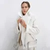 厚くて暖かいフェイクレザージャケットコート女性のベージュ長袖ベルト女性冬のファッションストリートウェアトップス211014