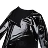 Iiniim Black Mens Patent Lederen Latex Lange Mouw Rits T-shirt Nachtclub Metallic Shiny Hip Hop Pullover T-shirt Kostuum Top 210329