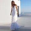 Noiva de verão laço longo vestido bohemian sexy back backless branco sereia vestidos feminino vestidos lua de mel viagem roupas casual