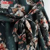 Mode Vrouwen Groene Bloemen Print Lang met Slash Flare Korte mouw Damesjurk SY249 210416