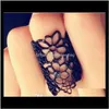 Band Women Fashion Hollow Alloy Finger Rings Rose Flower Opening Wide Cuff Style Punk Black Gold Colors Ring Jewelry Drop Delivery 2021 Eaqs