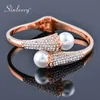 Sinleery Luxe Grote Parel Crystal Manchet Open Bangle Rose Goud Zilver Kleur Bruiloft Armbanden Damesmode Sieraden SL470 SSK Q0719