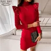 Women Knitted Dresses Turtleneck Beading Fashion Knit Black High Waist Above Knee Vestidos Feminino 12683 210506