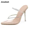 Retro sommar PVC Sandaler Kvinnor Pumpar Skor Bling Complise Pekade Toe Thin High Heels Slippers Zapatos de Mujer 210507