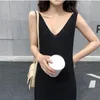 V Neck Knitted Fahsion Women Dress Solid Sexy High Waist Spring Summer Dresses Casual Leisure Vestidos 16158 210415