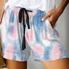 5XL gefärbt gedruckt gerade Bein Frauen Shorts elastische Taille Kordelzug Tasche weibliche kurze Hosen Sommer Mode Damen Böden 210518