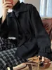 Płaszcz trench kobiety seksowna jesień rocznika brytyjski styl krótki czarny pył pamiątka pani 210608